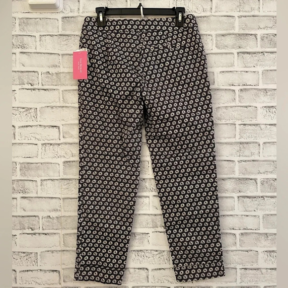 NWT! Women’s Isaac Mizrahi navy navy blue daisy print Istanbul pants, Size 4 - Picture 2 of 6